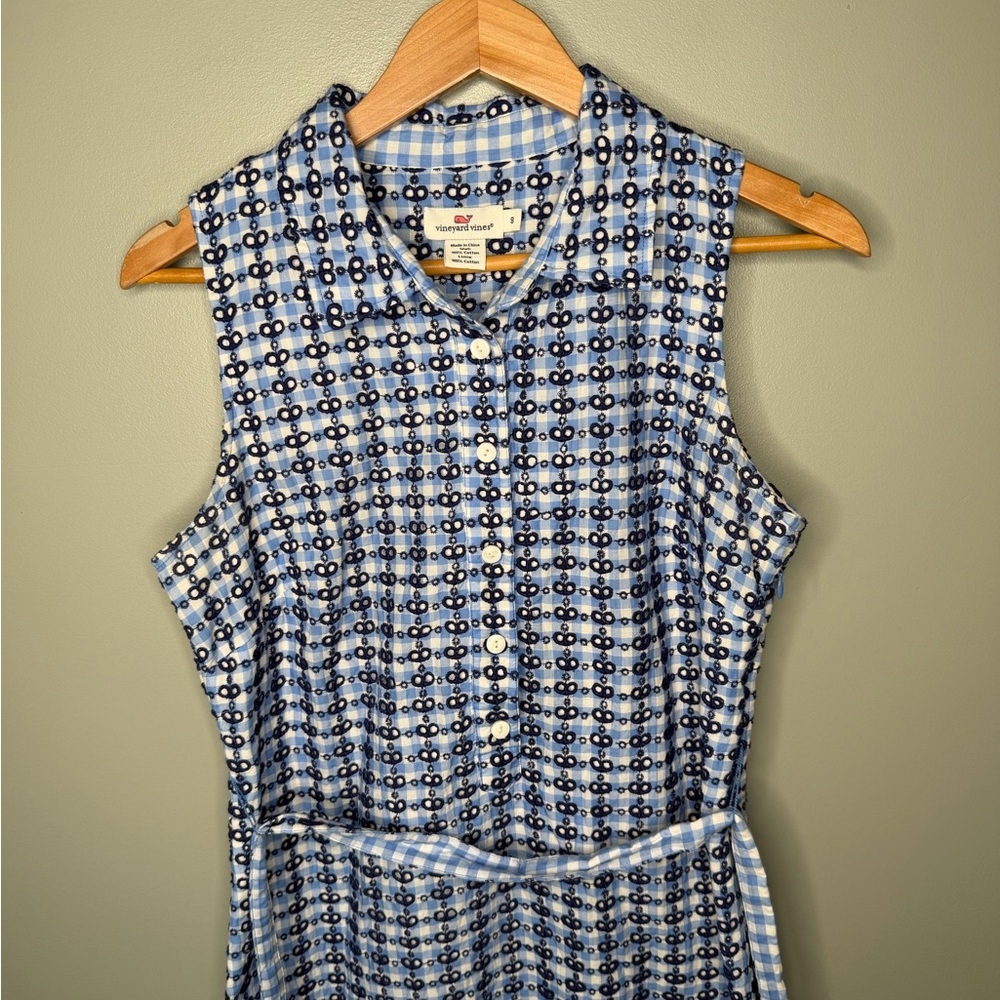 Vineyard Vines Eyelet Gingham Belted Mini Dress - Picture 4 of 11